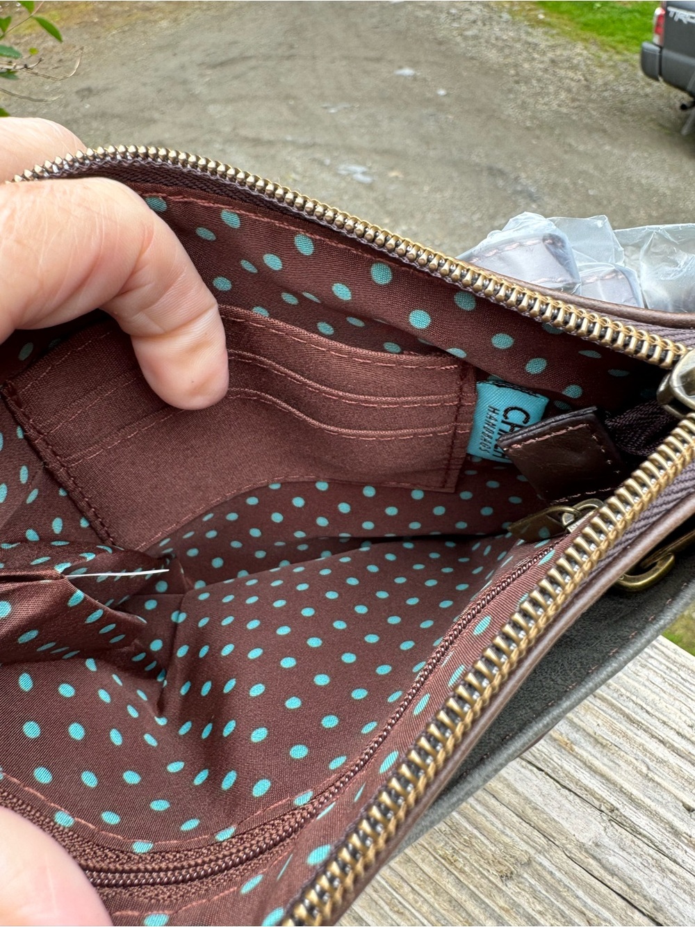 Chala Gray Crossbody Wristlet with Mint Paw and Brown Accents - Picture 6 of 6